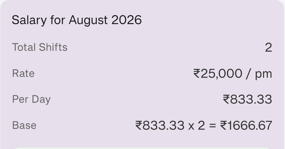 Salary computed from attendance in the Oeta employee app