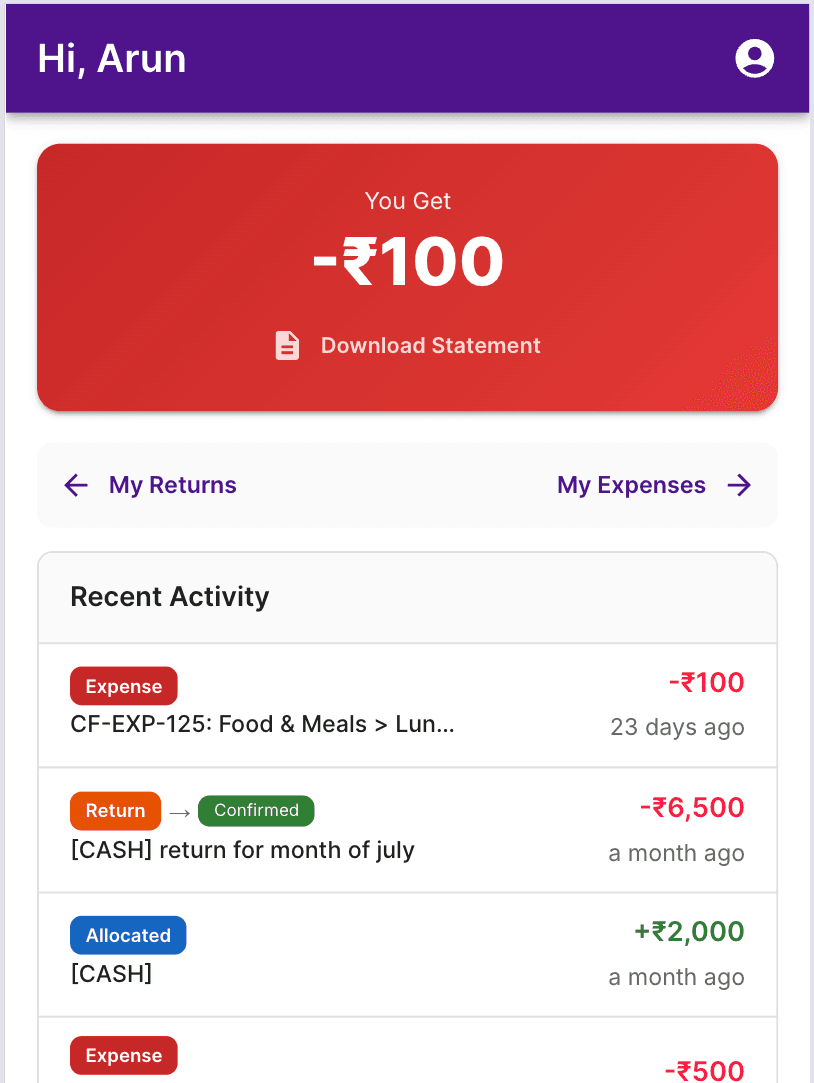 A supervisor's cash wallet in the Oeta field app
