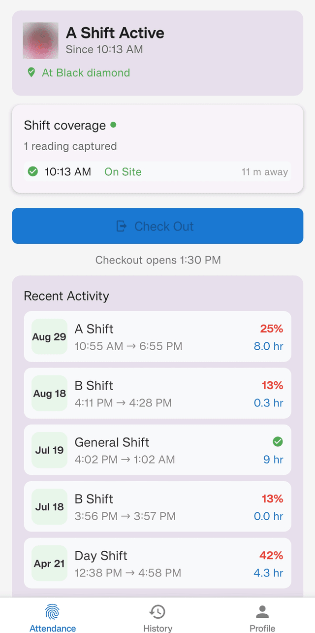 Geofenced shift attendance in the Oeta employee app